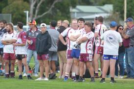 Blayney Bears players and supporters on the sideline. Picture by Dominic Unwin