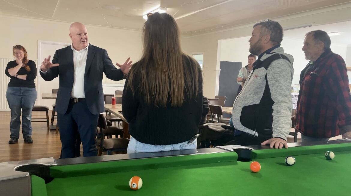 Orange Ex-Services' Club CEO, Nathan Whiteside met with Cudal Bowling Club board members on Thursday to discuss financial community support. Picture by Emily Gobourg.