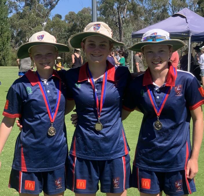 The Bathurst trio of Charlotte Shoemark, Poppi Stephen and Milla Cole, who won the Western Zone under 12s grand final in Orange on Sunday. Picture supplied