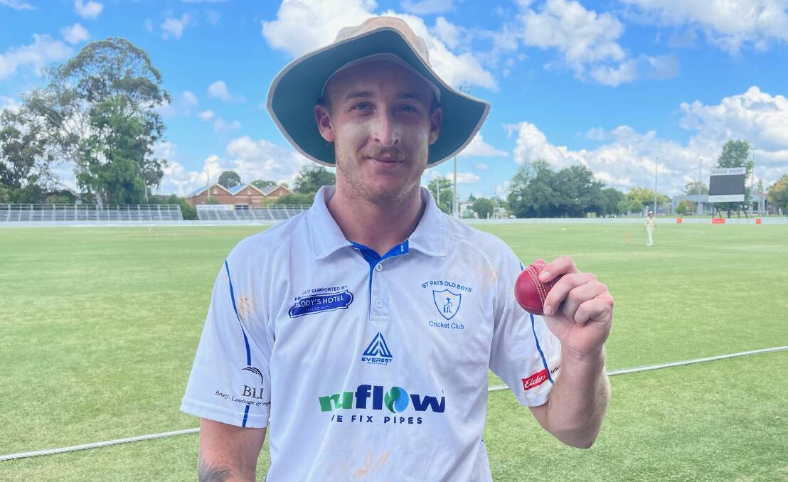 Mitch Taylor holding a cricket ball after taking eight wickets for St Pat's Old Boys at Wade Park in Orange. Picture supplied