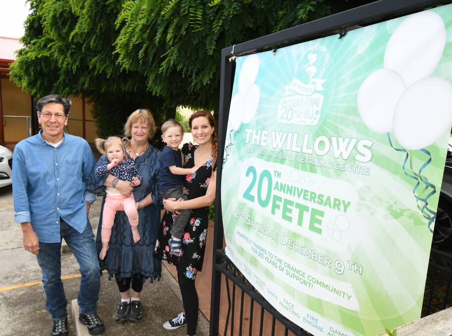 CELEBRATION: Trevor Carroll, Lola Bell, Cathy Carroll and Alex and Leo Halls preparing for The Willows 20th anniversary fete. Photo: JUDE KEOGH