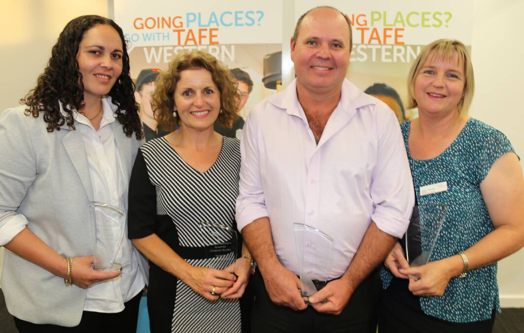 WELL DESERVED: Tenesha Bell, Sandra Pritchard, Andrew Reddan and Jillian Pennisi at TAFE Western's Institute Director’s Awards in Mudgee. Photo: CONTRIBUTED
