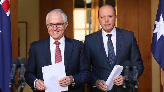 HERE IT COMES: Prime Minister Malcolm Turnbull and Immigration Minister Peter Dutton announced the scrapping of 457 visas. Photo: SYDNEY MORNING HERALD