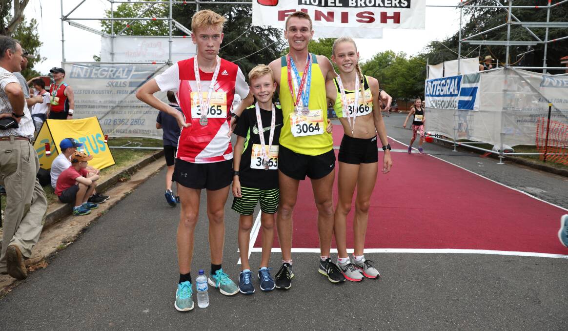 SISTER ACT: Stephanie Torley, pictured with her brothers Sam, Dominic and Josh, took out the women's section of the five kilometre race. Photo: ANDREW MURRAY