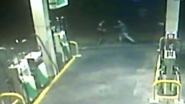 NIGHT GOING WRONG: CCTV shows Max Summerfield, on the left, being chased backwards at the BP service station on Sunnyholt Road. Photo: NINE NEWS