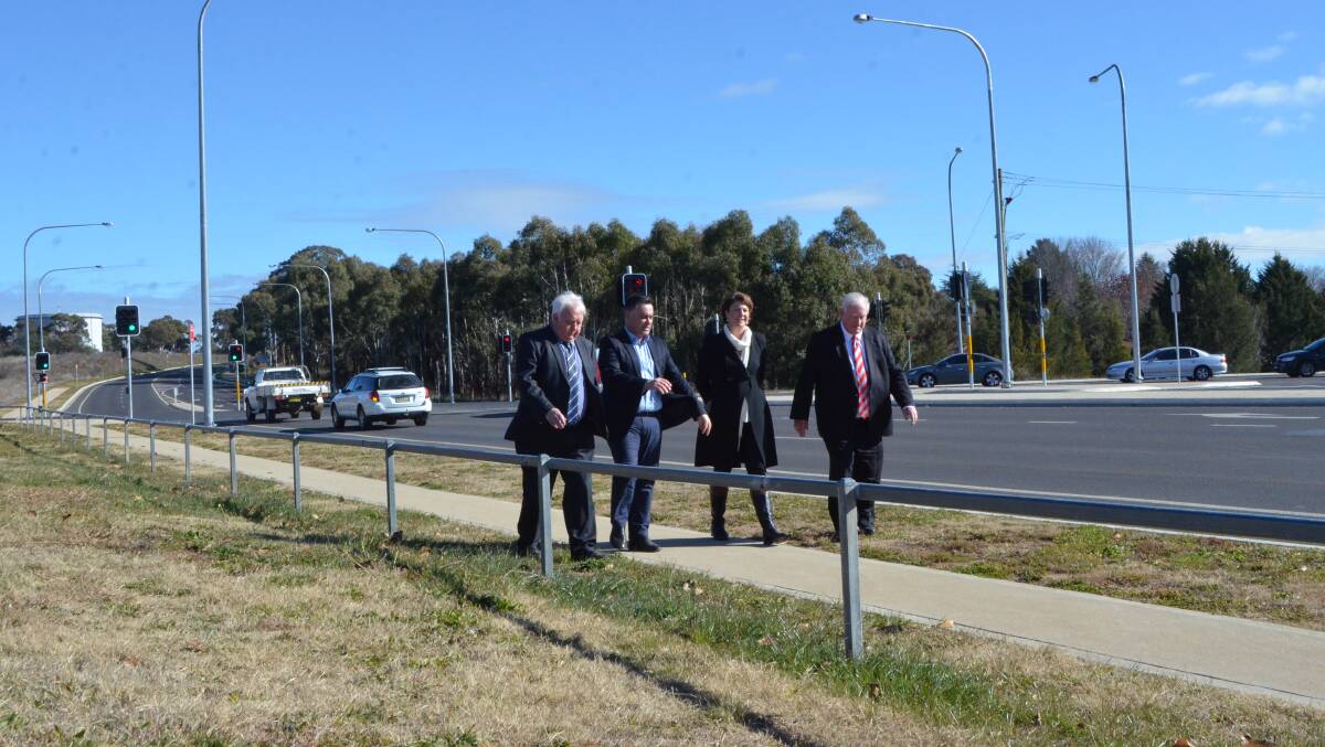 WALKING THE WALK: NSW Deputy Premier John Barilaro and Minister for Roads Melinda Pavey with Orange mayor John Davis and councillor Ron Gander on Friday.