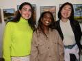 Laura Lembert, Samantha Nagul and Amanda Zhong at The Corner Store Gallery for the opening of the Beyond 4 Walls exhibition by Amanda Holman. Picture by: Carla Freedman