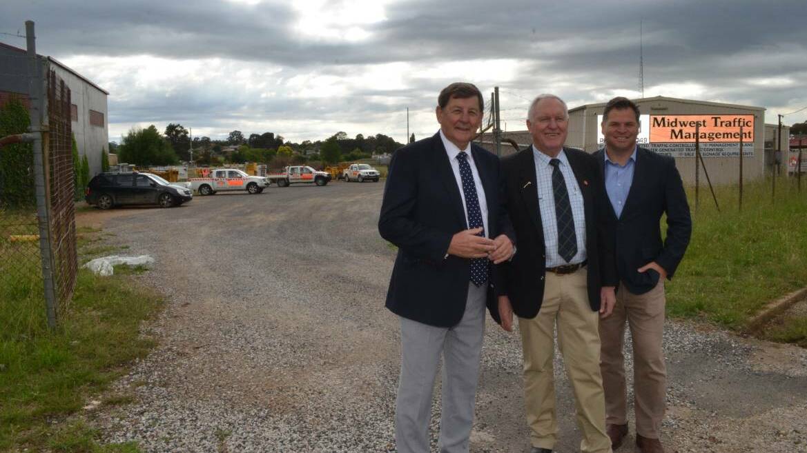 Mayor Reg Kidd, Western NSW parliamentary secretary Rick Colless and member for Orange Phil Donato at the December southern feeder road funding announcement. Photo: DANIELLE CETINSKI