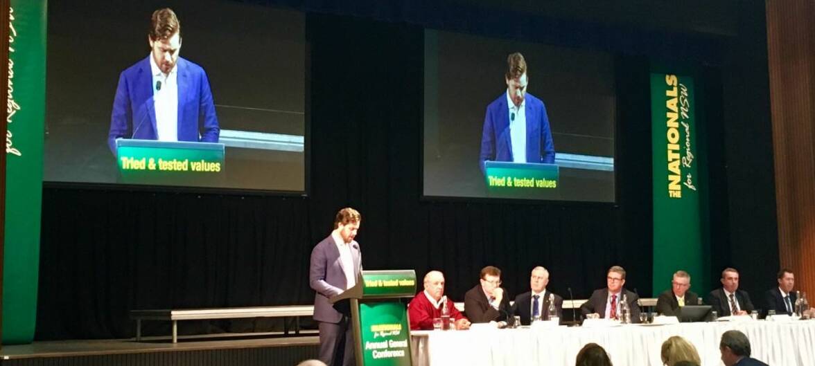 DECISIONS: National Party state director Nathan Quigley addresses the general conference in Broken Hill. Photo: THE LAND