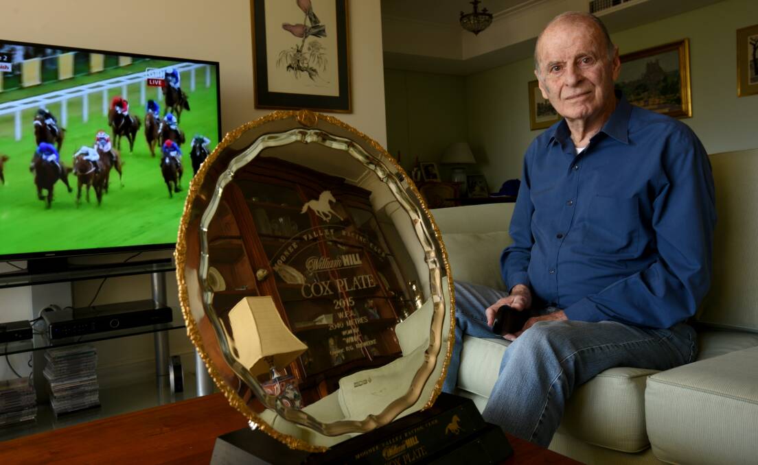 GOLD PLATED: Former Orange man, now part-owner of miracle horse Winx, Richard Treweeke with the 2015 Cox Plate. Photo: STEVEN SIEWERT