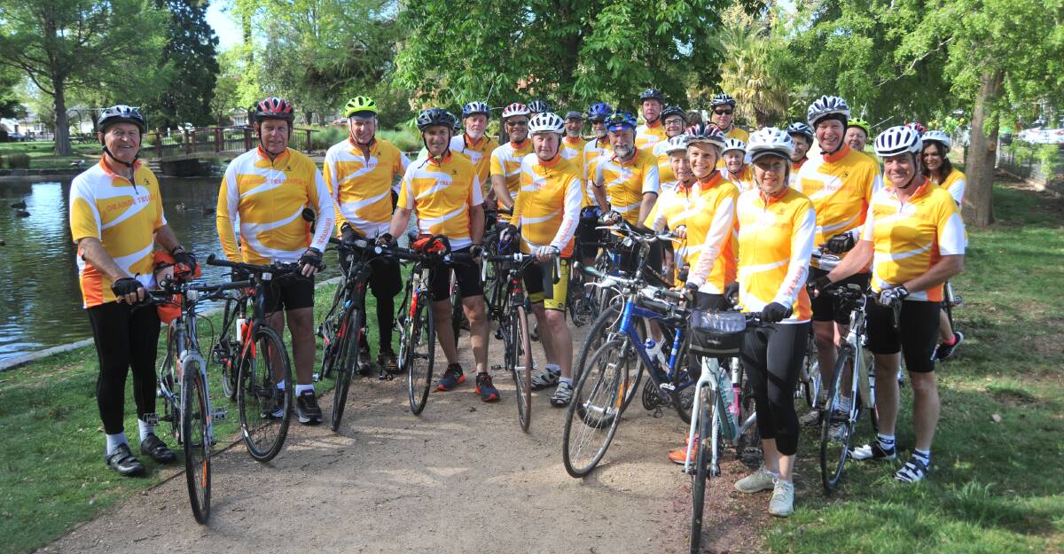 BE SEEN: Cyclists in the Orange Treadlies group show off their new colours before their Tuesday ride. Photo: JUDE KEOGH 1017jktreadlies3