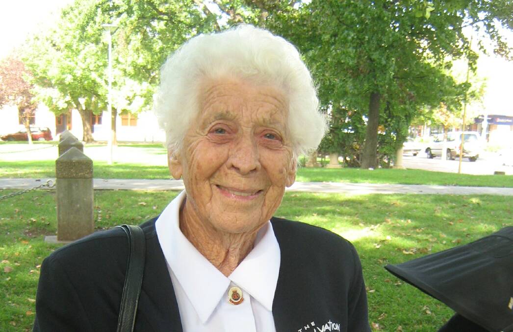 DEDICATION: Salvation Army worker Olive Griffin, who spent much of her life working for the Salvation Army, in Robertson Park in 2010. Photo: ROSS MARONEY