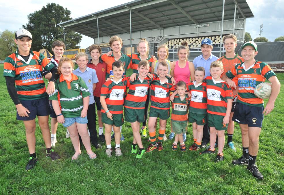 FUTURE OF RUGBY: Players from Orange City's Wallas, under 15s, under 13s and the girls sevens teams ready for training at Pride Park this week. Photo: JUDE KEOGH