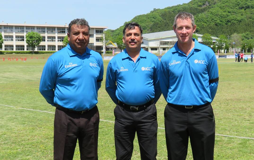 SPECIAL MOMENT: Bathurst umpire Tony Wilds (right) got to umpire in Japan earlier this month.