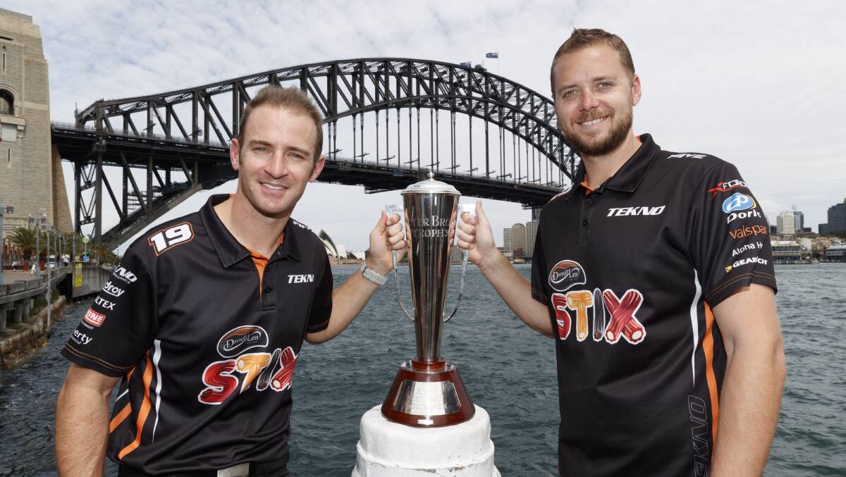 THE SPOILS: Will Davison and Jono Webb will attempt to defend the Peter Brock trophy after last year's unlikely Bathurst 1000 win.