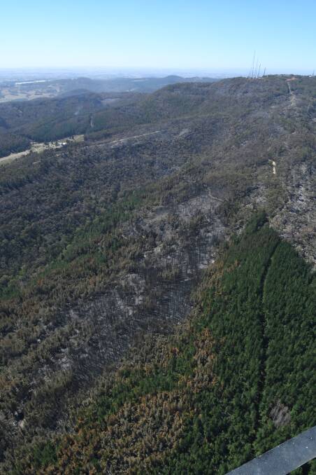 Central Western Daily photographer Jude Keogh took a helicopter flight provided by the Rural Fire Service over the fire zone at Mt Canobolas.