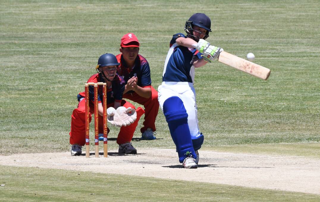 WHACK: Western and Orange opener Blake Weymouth goes bang on his way to an unbeaten 34 in his Bradman Cup side's 10-wicket win over Illawarra at the Scots School Main Oval on Wednesday. Photo: CHRIS SEABROOK