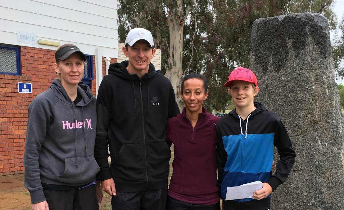 CHAMPIONS: Runners club members, from left, Nicole Williamson, Mtich Williamson, Urshula Wilson and Lachlan Ross, our first place winners at Forbes.