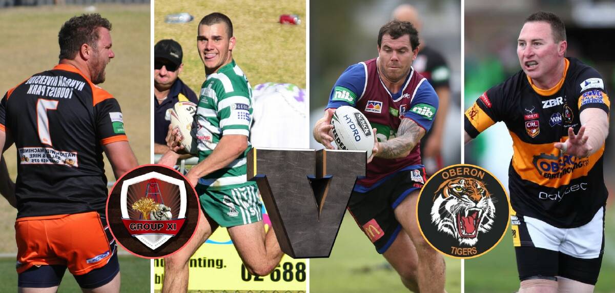 MATCH-UP: Jacob Neill and Alex Bonham in Group 11 colours against Oberon's gun squad, which includes Josh Starling and Luke Branighan, both with NRL experience. It'll never happen, but it'd be an interesting match-up given the quality of the Tigers headed in 2018. 