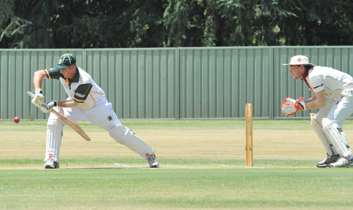 CAN'T BEAT THE HEAT: CYMS opener Matt Baker retired with his total of 37 on Saturday in trying conditions at Country Club Oval. It didn't matter, though, with the green and golds hitting 6-289 on day one. Photo: JUDE KEOGH