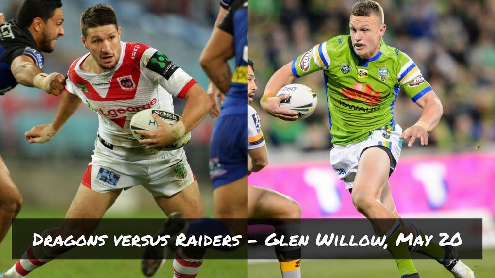 STARS: Gareth Widdop and Jack Wighton will be two of the players to watch when the Dragons take on the Raiders at Glen Willow. 