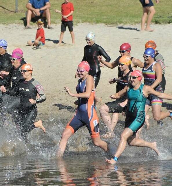 SPLISH SPLASH: Triathletes are expected to mob the lake next weekend, if the water temperature rises. 