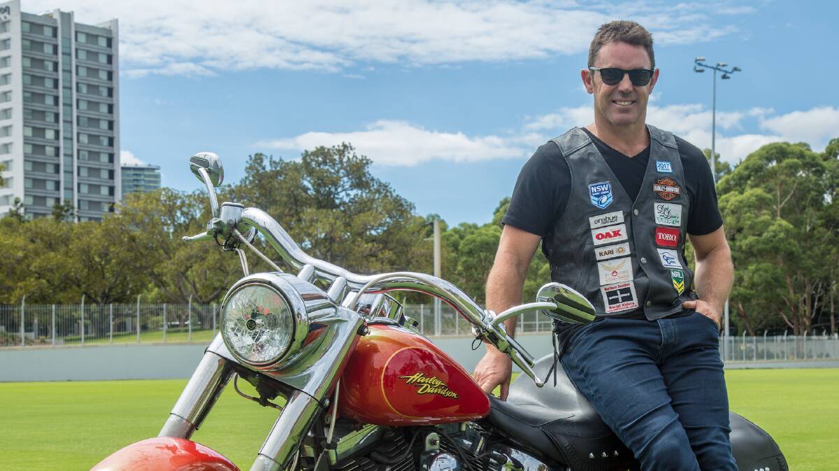 ON YA BIKE: NSW coach Brad Fittler at the start of the Hogs For The Homeless tour. Photo: NSWRL.