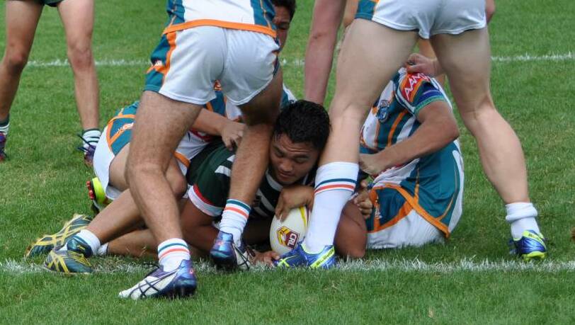 TOUCH DOWN: Orange CYMS and Western Rams try scoring phenom Tyrone Harrison crossed for NSW Country under 16s in Samoa on Saturday. 