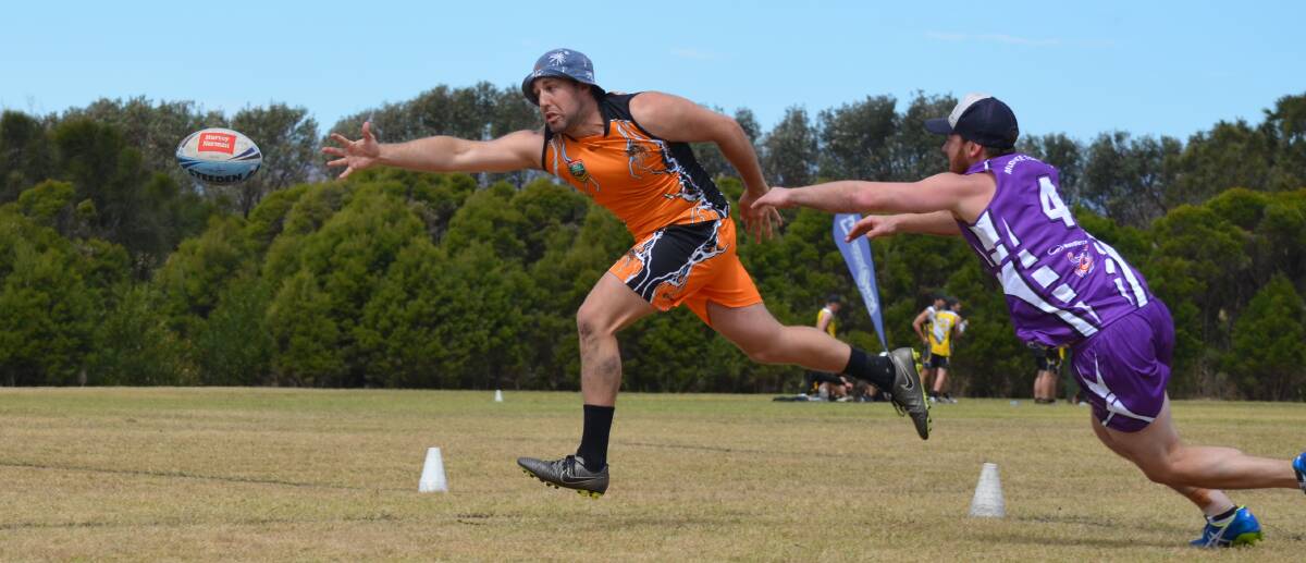JUST OUT OF REACH: Jacob Parslow is at full stretch as he attempts to catch this pass during the country championship. Photo: BEN HARRIS