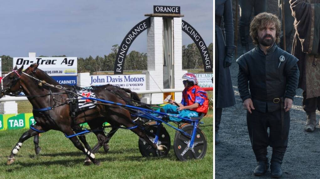 WHAT A COMBO: Harness racing on turf and Game of Thrones character Tyrion Lannister. 