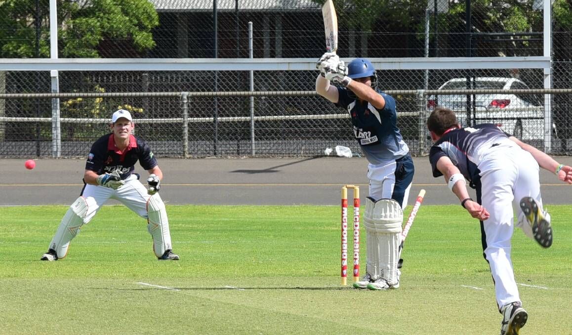 RATTLED HIS CASTLE: Outlaws quick Ben Patterson bowled Central West's Joey Coughlan off a no ball in last year's Regional Bash opener at Dubbo. Photo: PAIGE WILLIAMS