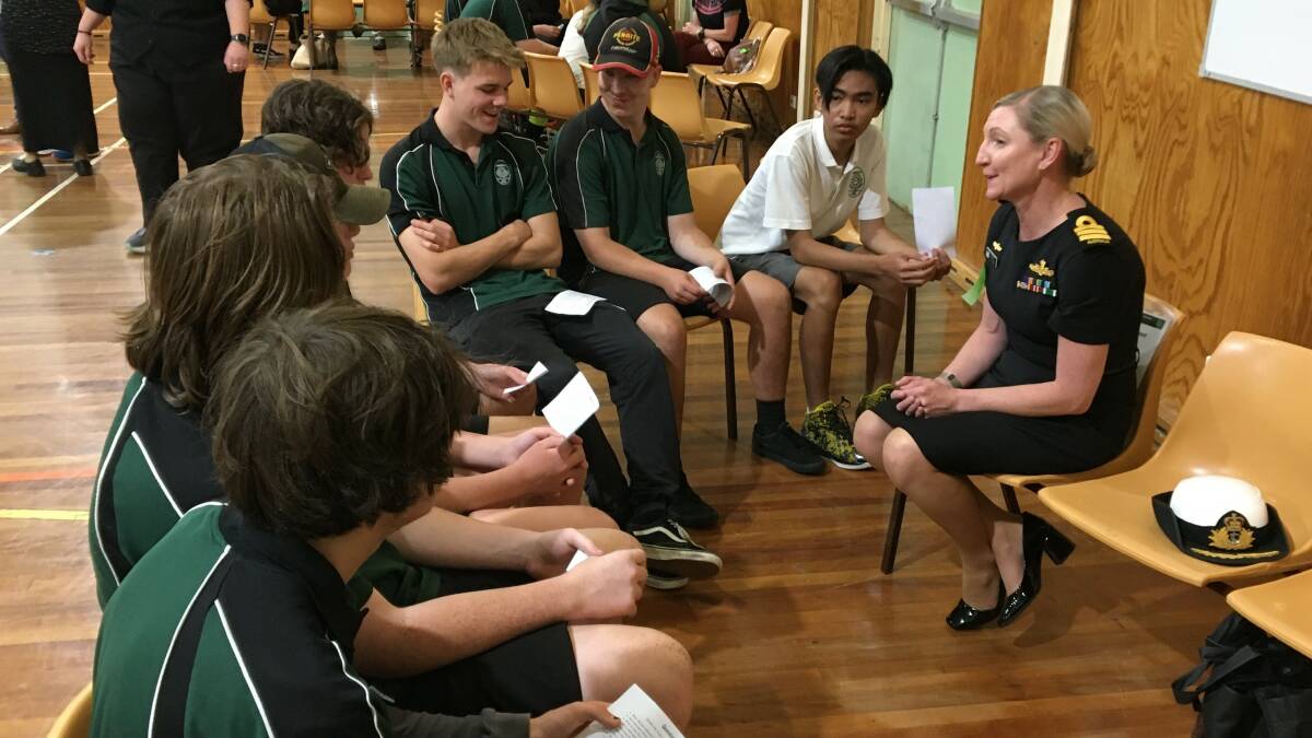 Commander Fiona Southwood, who is presently serving a s Commander of HMAS Moreton and Senior Naval Officer south east Queensland, returned to Canobolas to talk to current students. Picture supplied 