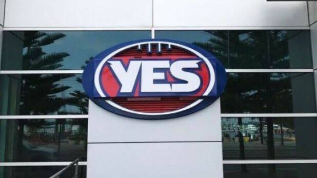 The AFL logo outside its Docklands headquarters has been changed to a "YES" sign in support of marriage equality Photo: @AMEquality