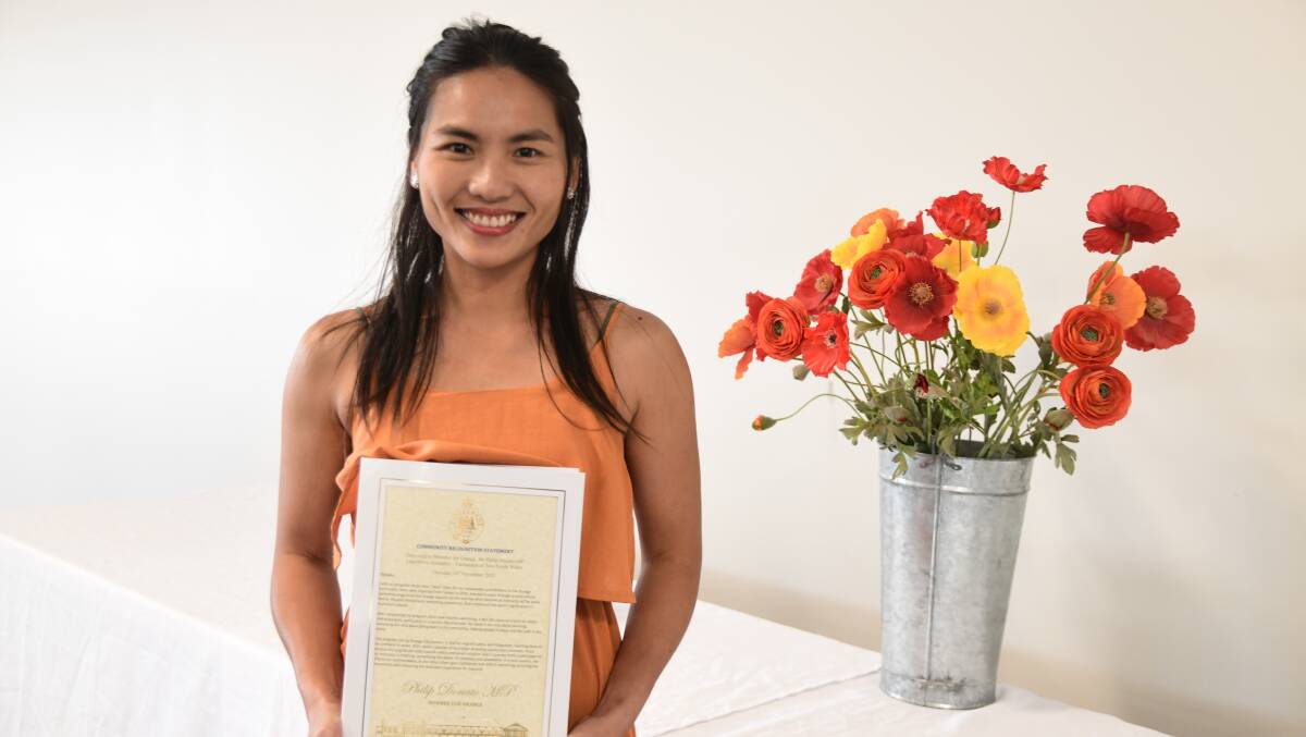 Shen Chen with her Community Recognition Award presented by Member for Orange Phil Donato. Picture by Carla Freedman.
