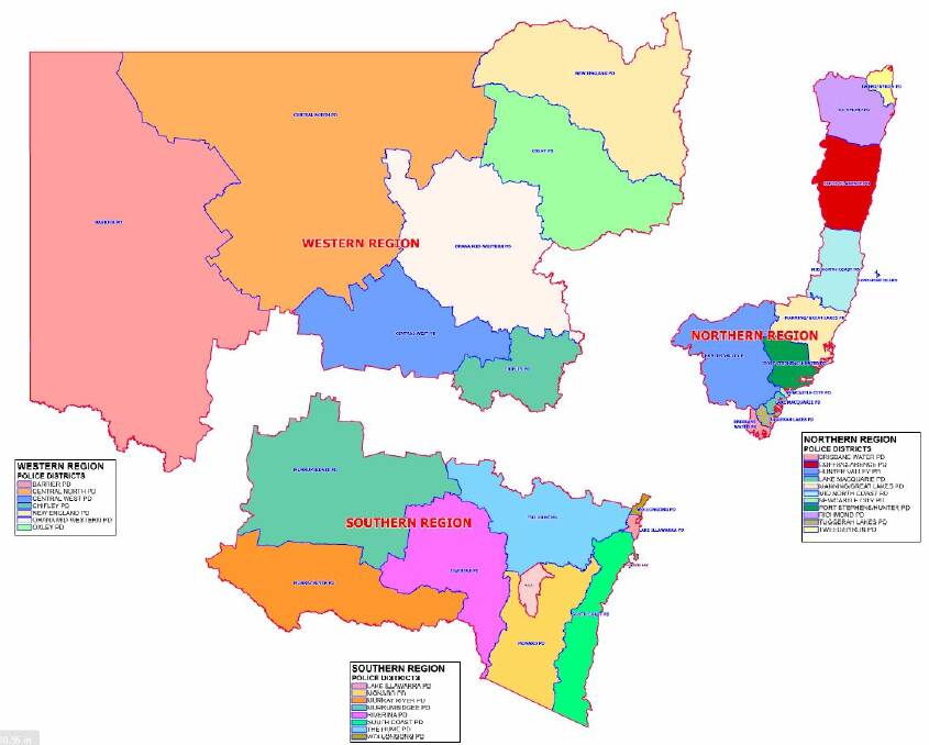 COMMANDS MERGED: The new Central West police region (in blue) will be made up of the Canobolas Local Area Command and Lachlan Area Command.