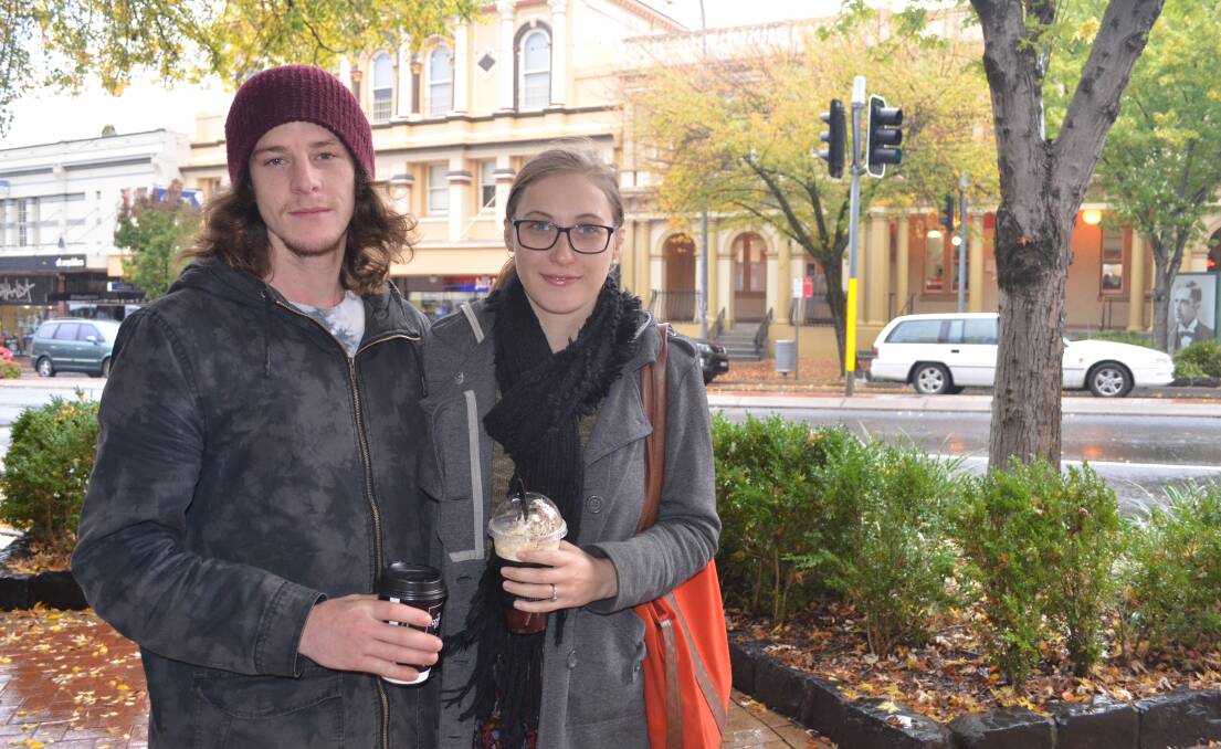 RUGGED UP: DJ Stewart and Alex Rowe dress warmly when they visited Summer Street on Wednesday. 