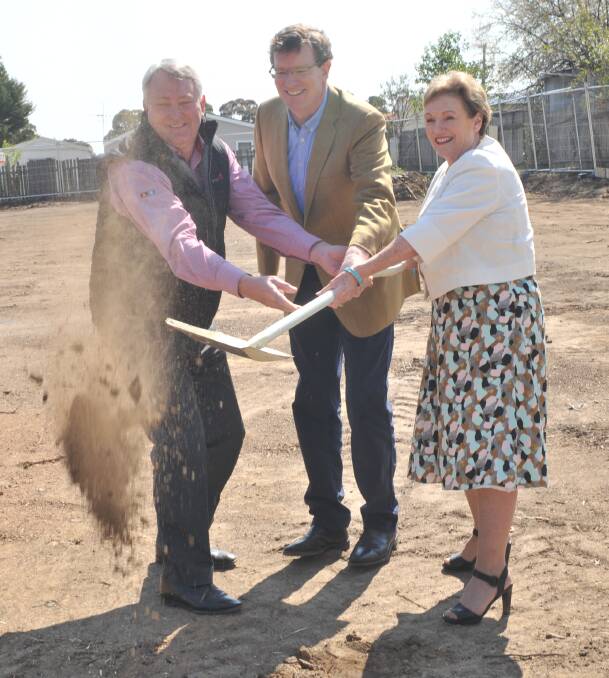 READY TO BUILD: Housing Plus executive officer David Fisher, member for Calare Andrew Gee and Social Services and Disability Services Assistant Minister Jane Prentice at the site on Wednesday. Photo: JUDE KEOGH