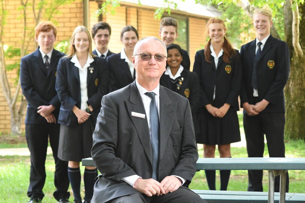 FAREWELL: Mark Pauschmann and student leaders William Wickam, Mollie Moloney, Jed McRae, Ellie West, Will Tracey, Suzann Benny, Megan Taylor, Thomas Livermore. 
