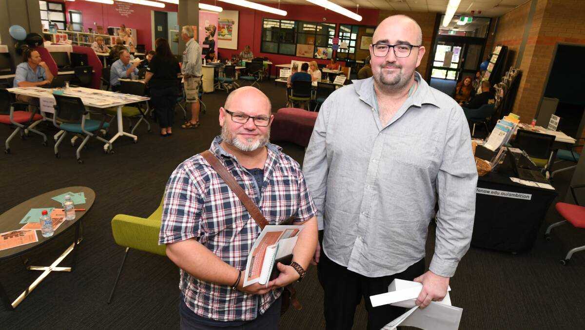 NEW CAREER: TAFE student looked at new course options Sean Finkel and Ron Delaney signed up to Individual Support in Aged Care. Photo: JUDE KEOGH