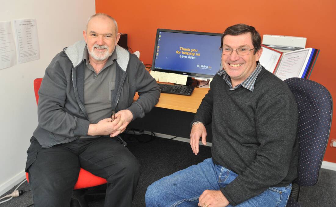 READY TO LISTEN: Lifeline Central West Orange crisis support workers Michael Doherty and Bruce Middleton. Photo: JUDE KEOGH 0922jklifeline1