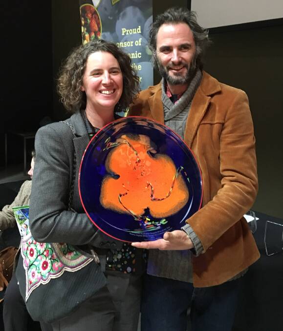 WINNERS: Simone and Sam Statham of Canowindra's Rosnay Organic Wines took out the award on the weekend for Australia's organic wine of the year. Photo: CANOWINDRA NEWS
