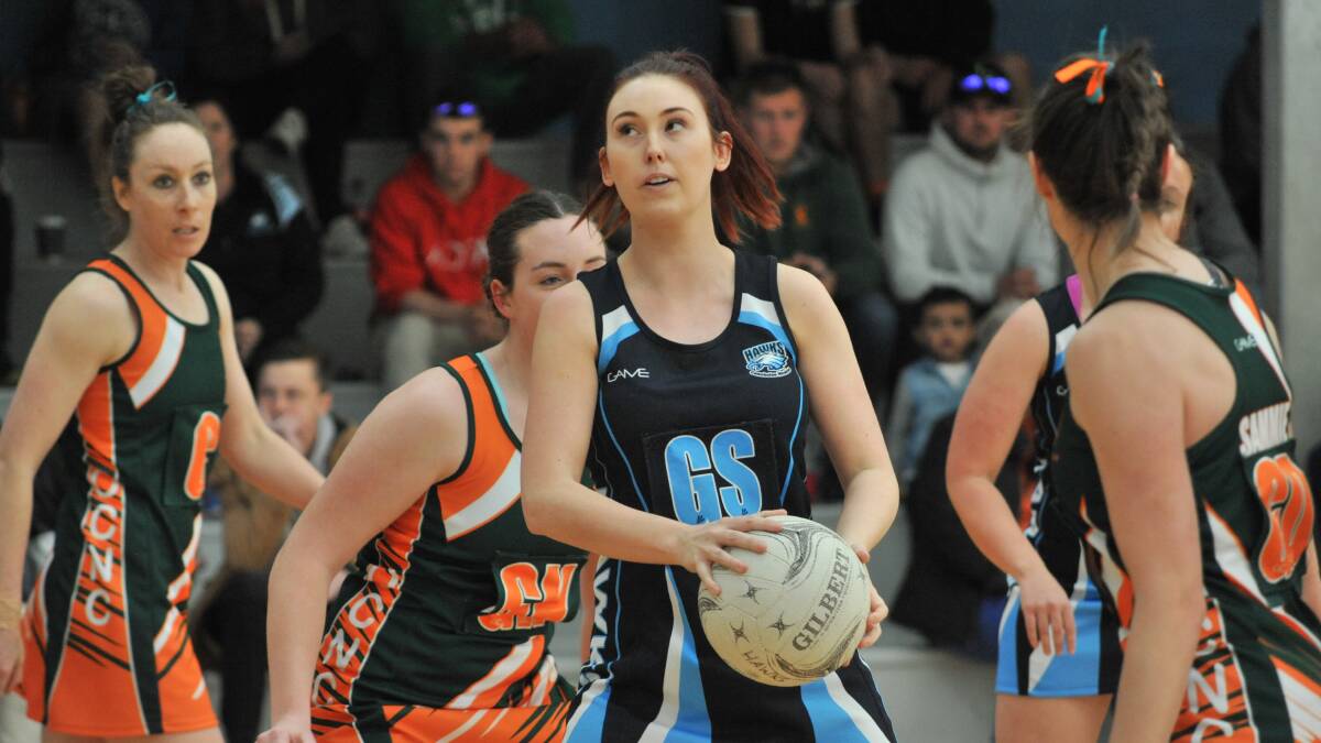 DECIDER FAVOURITES: Hawks Royal shooter Danielle Turner shapes for a shot in the major semi-final. Orange City coach Cindy Gilchrist said the two blues deserve to be considered favourites. Photo: JUDE KEOGH
