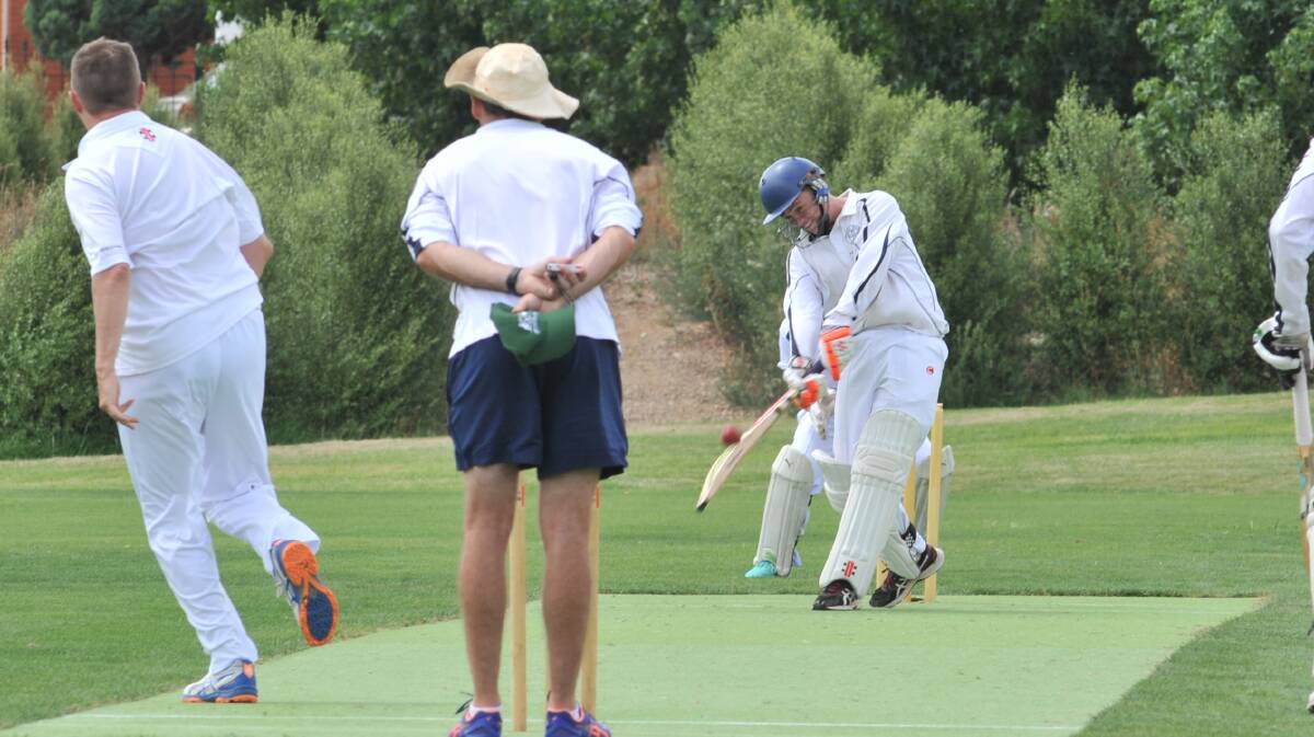 BIG SWING, BIG DING: Harry May hits out during his top-scoring effort against Orange City in the Centenary Cup T20 on Saturday. Photo: JUDE KEOGH