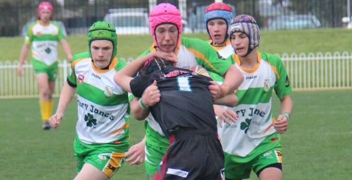 RAM IT HOME: CYMS' 2016 premiership-winning prop Josh Piper (pink headgear) is of three Orange and Blayney guns in Western's under-16 squad to play Manly this weekend at Dubbo's Caltex Park. Photo: DAVE NEIL