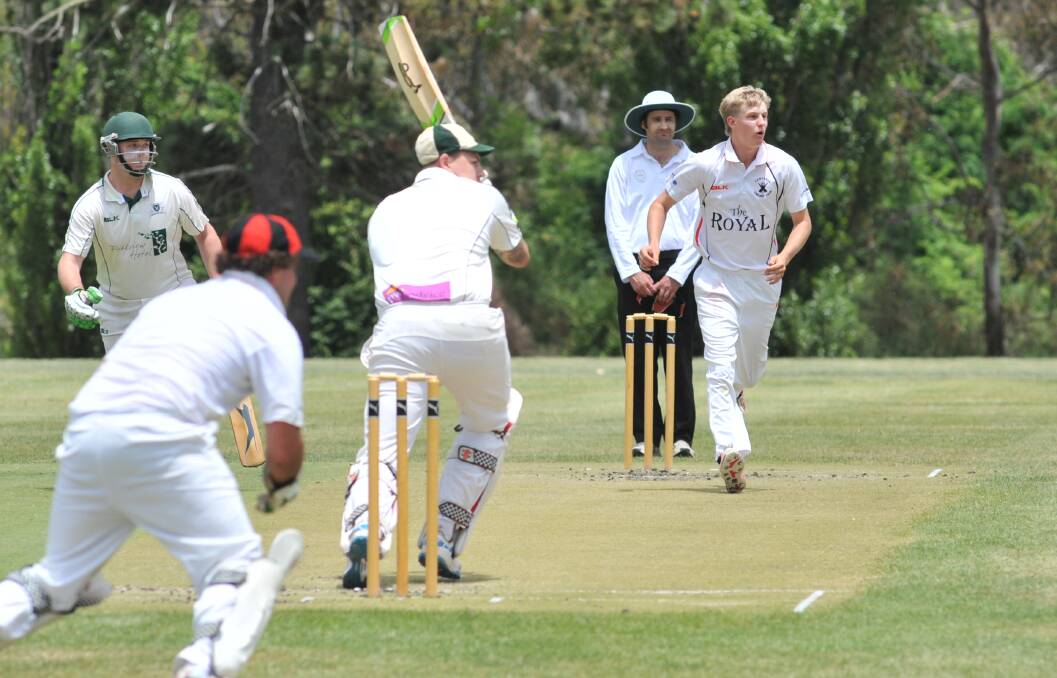 CLOSE CALL: Centrals seamer Zac Reimer watches on as Orange City vice captain Ed Morrish whips one off his pads during the former side's victory on Saturday. Photo: JUDE KEOGH 1203jkbloomcrick2