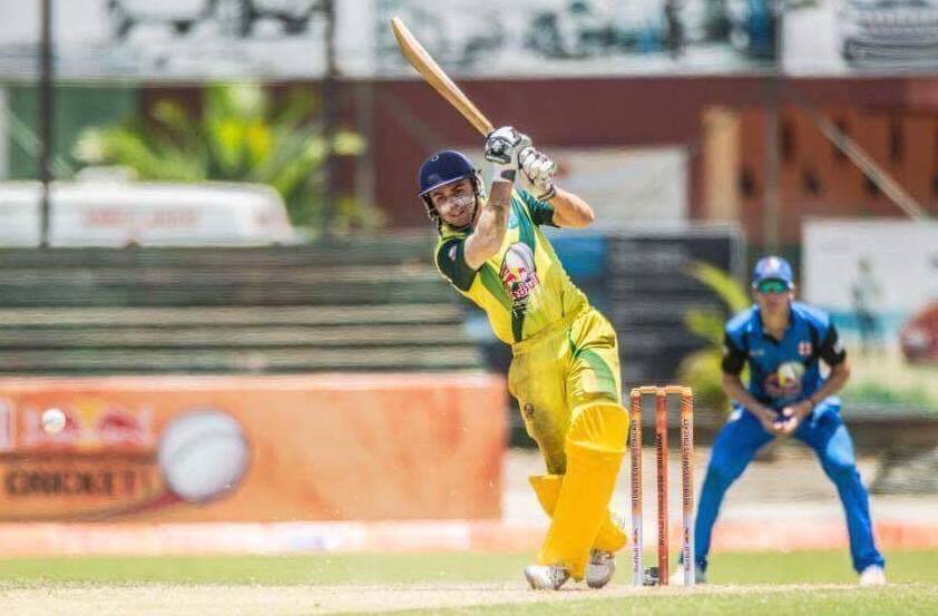 BAT ON BALL: After two ducks in his first two games, Charlie Litchfield crunches a straight drive against England in Sri Lanka. Photo: CONTRIBUTED