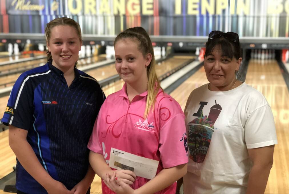 THE TOP THREE: Micaylah Downey, Jasmine Hall and Judy West picked up the podium finishes in the women's handicap, Hall claimed the top prize. Photo: ORANGE TENPIN BOWL