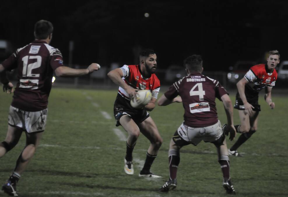 TWO-TRY HERO: Panthers five-eighth Jeremy Gordon scored a late double to seal Saturday night's victory over the Blayney Bears. Photo: CHRIS SEABROOK 062516cpan7a