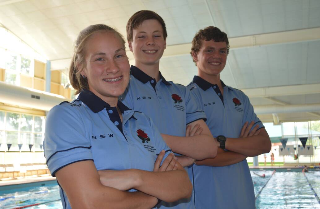 WATERWORLD: Kinross Swim Club's Emily Nobbs, Oliver McLaughlin and Ethan Crisp are hoping to make a splash at the Pacific School Games. Photo: MATT FINDLAY