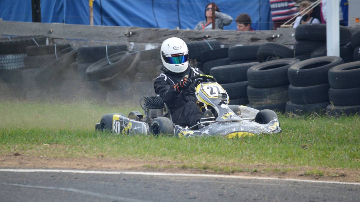 SPINNING OUT: Dean Vinson comes off the track during last weekend's NSW Kart Championship round one action at Orange. Photo: MATT FINDLAY